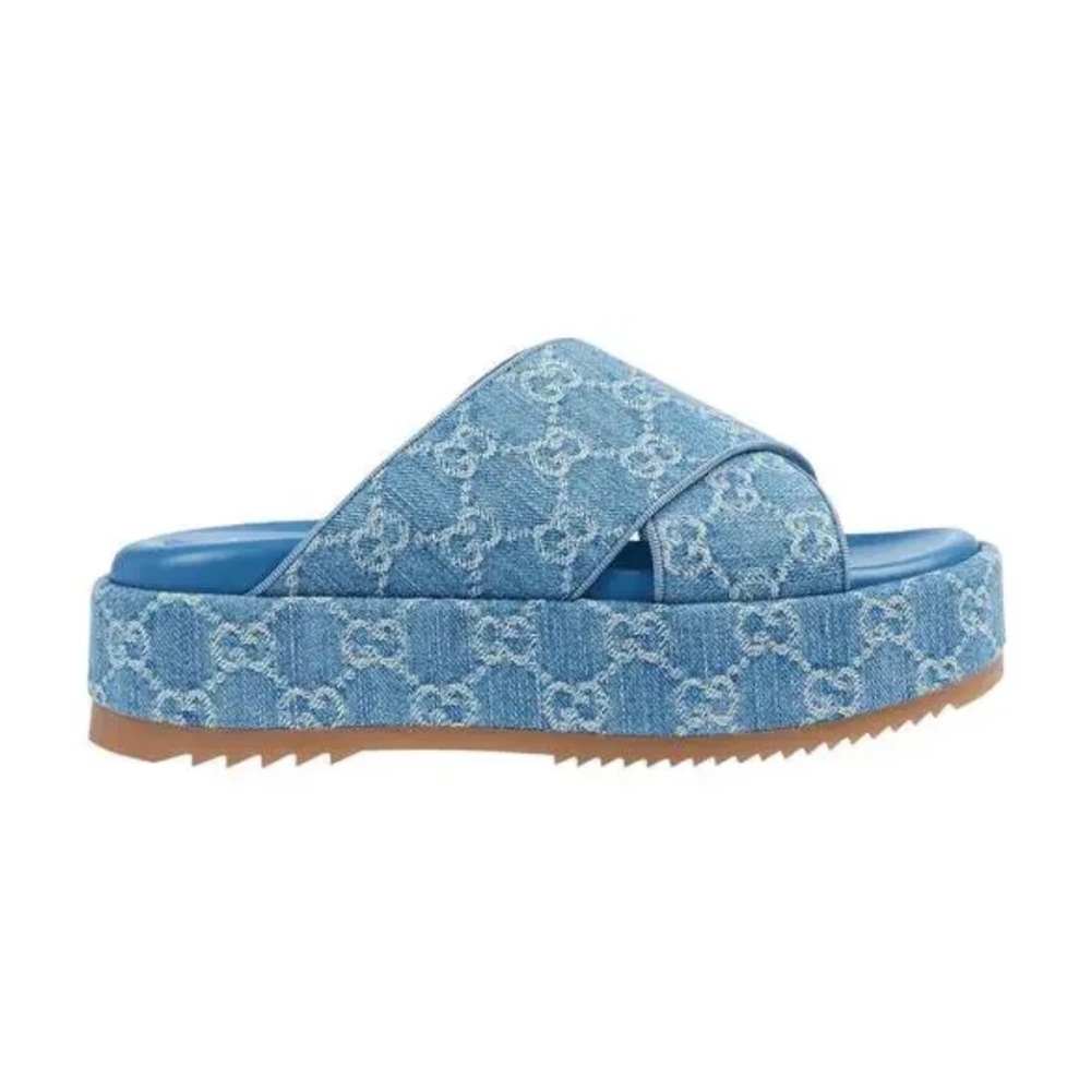 Gucci GG Denim Platform Slide Sandals